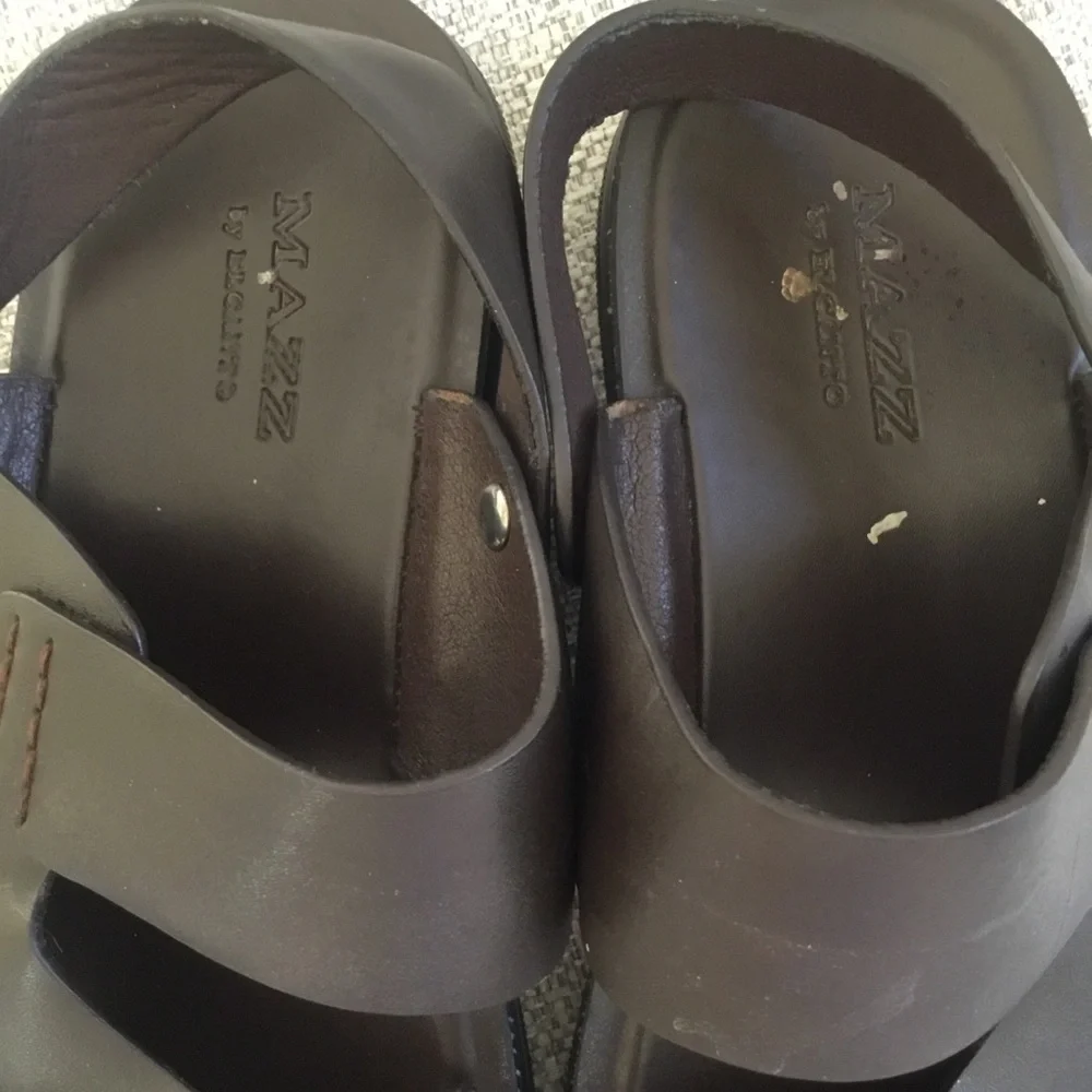 Mazz Men's Brown Leather Adjustable Slide Sandals